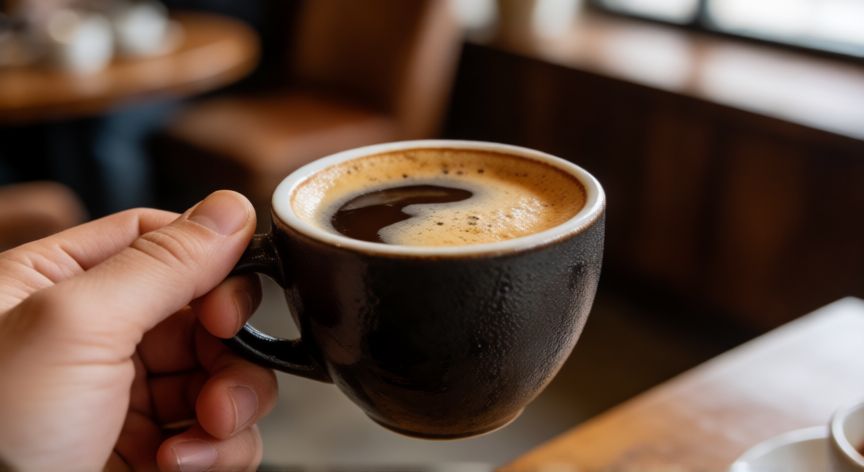 como hacer cafe bombon, Manos sosteniendo una taza de café bombón en un ambiente acogedor