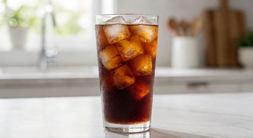como hacer cafe cold brew, Vaso de café cold brew concentrado servido con hielo