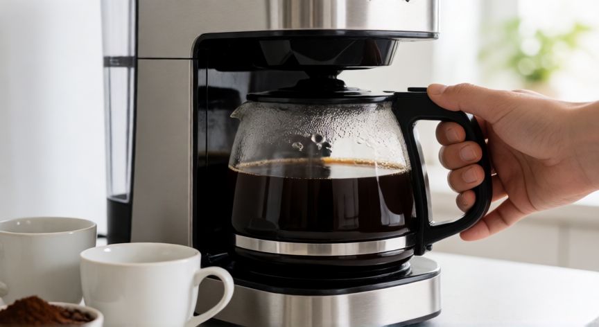 como hacer cafe en cafetera, Cafetera eléctrica de filtro con jarra llena de café