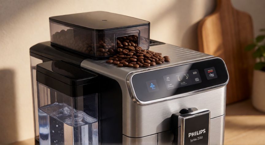 como hacer cafe en philips 2200, Cafetera Philips Serie 2200 con depósito de granos lleno