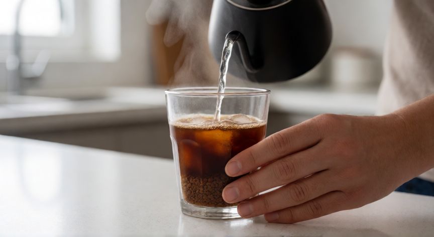 como hacer cafe frio con cafe instantaneo, Preparación de café frío con agua caliente para disolver el instante