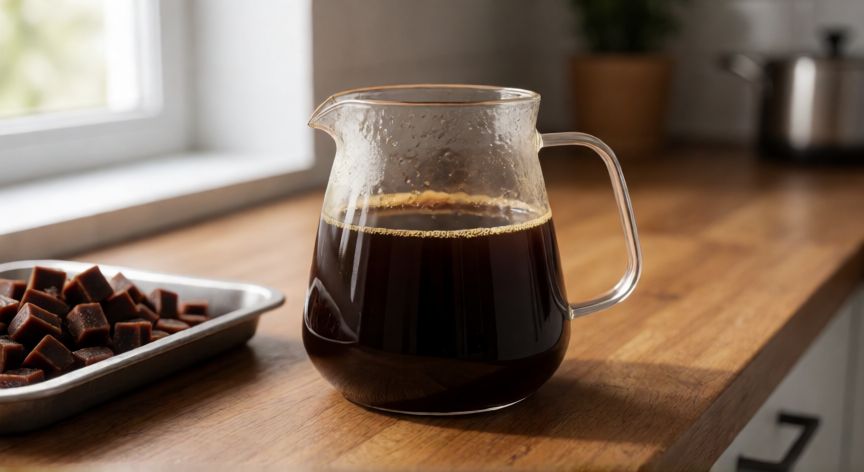 como hacer cafe granulado, Jarras de café concentrado y cubos congelados listos para procesar