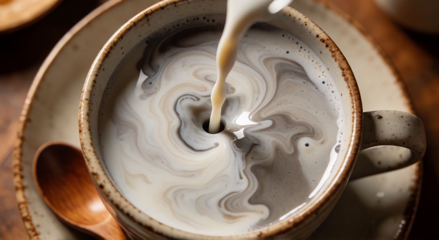como hacer cafe grisaceo, Proceso de vertido de leche en café creando el efecto grisáceo