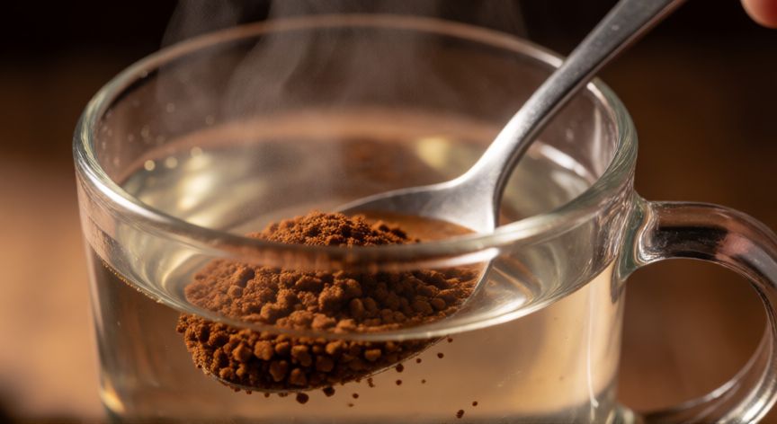 como hacer cafe helado con cafe soluble, Proceso de disolver café soluble en agua caliente para crear el concentrado base