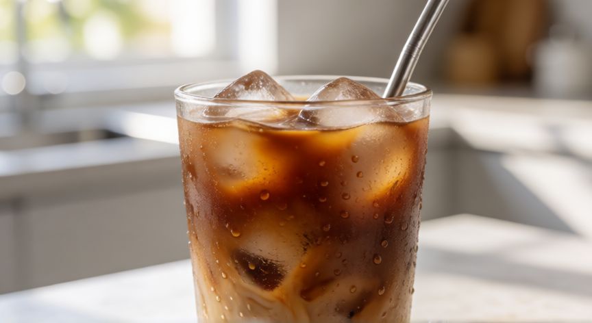 como hacer cafe helado con nescafe, Vaso de café helado con Nescafé y hielo