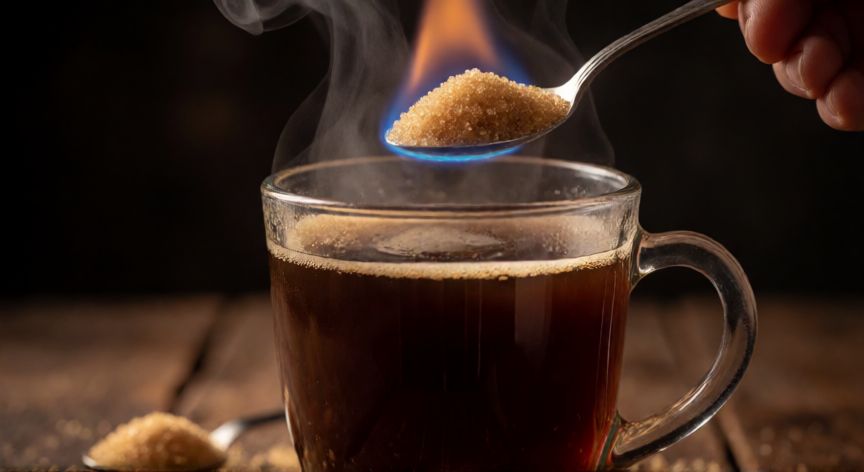 como hacer cafe irlandes, Preparación de café irlandés con el licor ardiendo en la jarra