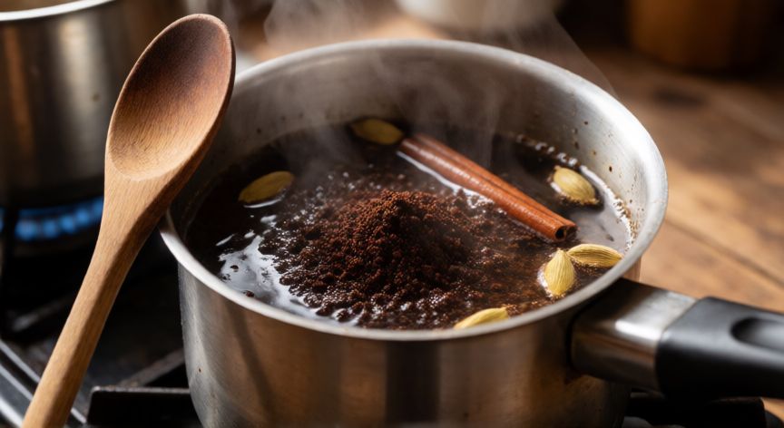como hacer cafe jamaicano, Preparación de café jamaicano en olla con especias y canela