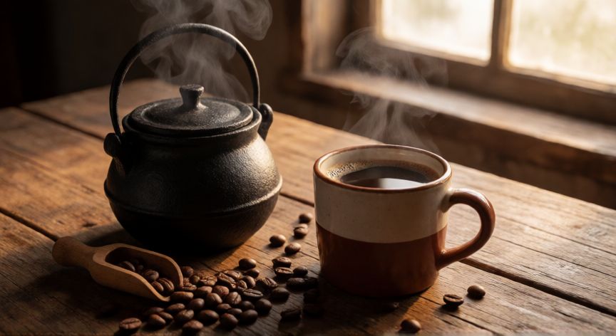 como hacer cafe juan valdez sin cafetera, Preparación tradicional de café colombiano en olla de hierro fundido