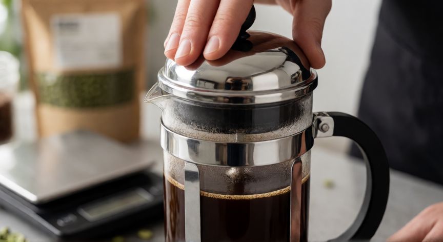 como hacer cafe legal, Uso de una prensa francesa para preparar café intenso en casa