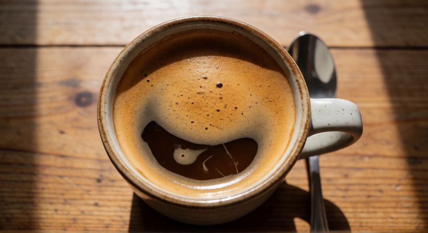 como hacer cafe legal de olla, Taza de café legal servido con espuma cremosa