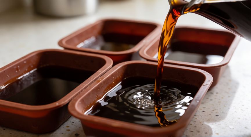 como hacer cafe liofilizado en casa, Viendo café líquido concentrado en bandejas para congelación