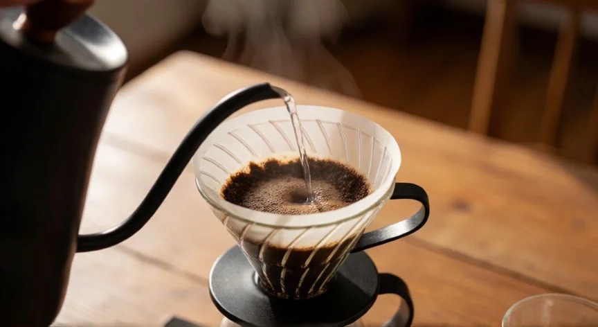 Preparación de café con método de vertido en cafetera V60