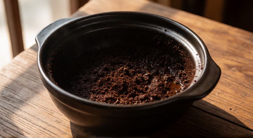 como hacer cafe pasado en olla, Olla tradicional con café molido y agua lista para cocción