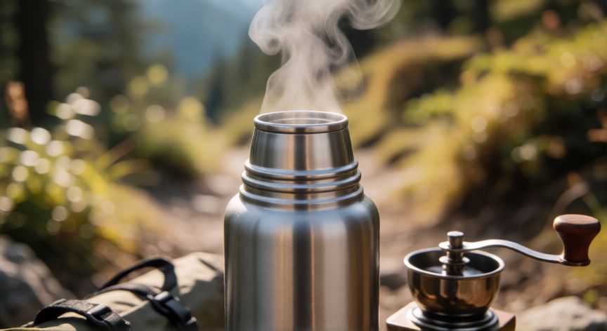 como hacer cafe sin fuego, Botella térmica de acero inoxidable para preparar café en exteriores