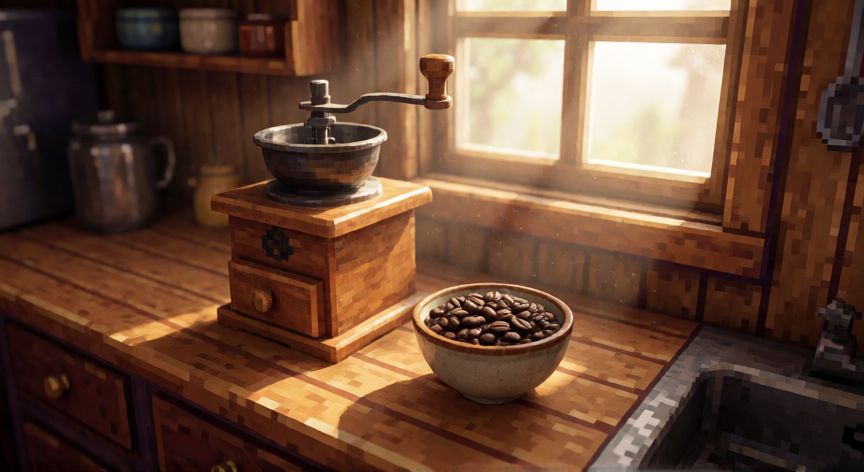 como hacer cafe stardew valley, Molienda de granos de café en la cocina de Stardew Valley