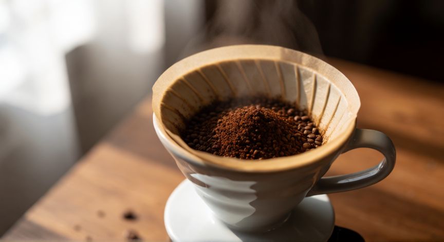 como hacer cafe v60, Cafetera V60 de cerámica con café molido listo para preparar