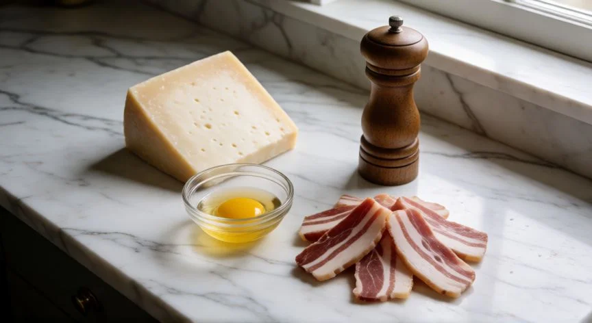 como hacer carbonara, Ingredientes básicos para preparar la receta original de carbonara