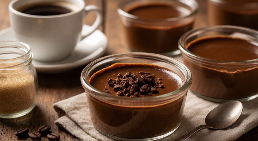 como hacer crema de cafe con 3 ingredientes, Porciones individuales de crema de café decoradas con granillo