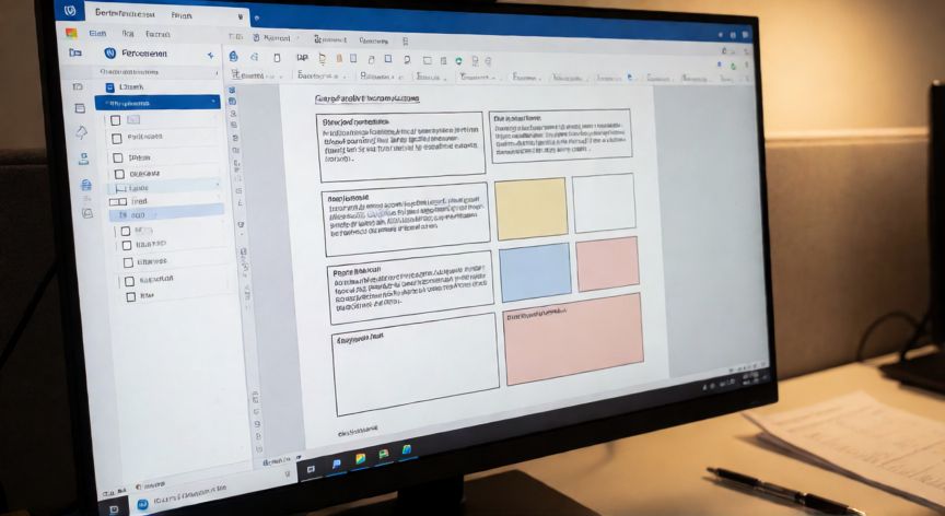 como hacer cuadros en word y escribir dentro, Documento de Word con varios cuadros y marcos de texto personalizados en una cuadrícula