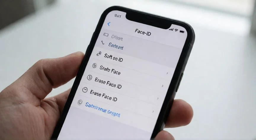 Interfaz de ajustes de Face ID en un iPhone mostrando la opción de borrar datos