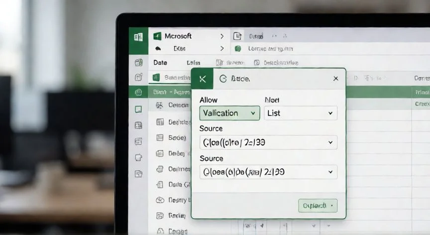 Vista de la ventana de validación de datos en Excel configurando una lista