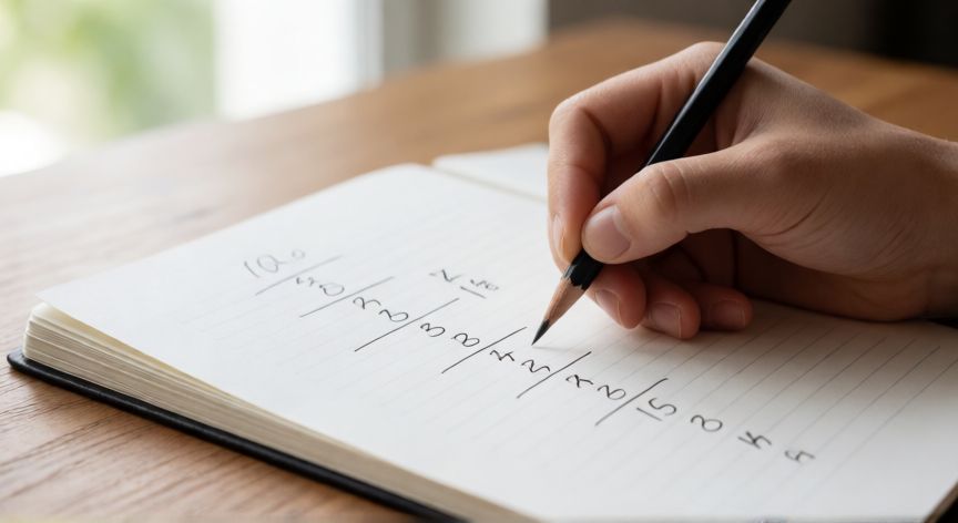 Cuaderno de matemáticas mostrando el proceso de división con decimales