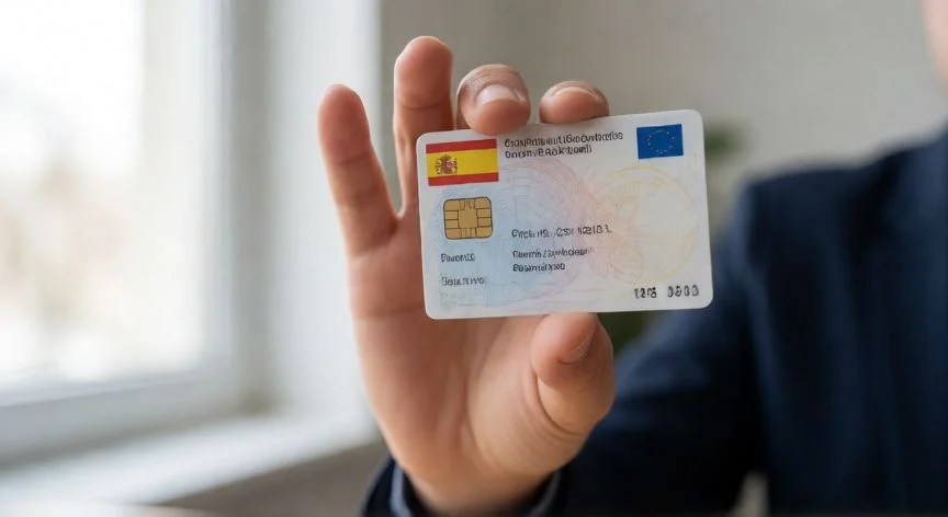 Persona sosteniendo un DNI electrónico español con chip visible