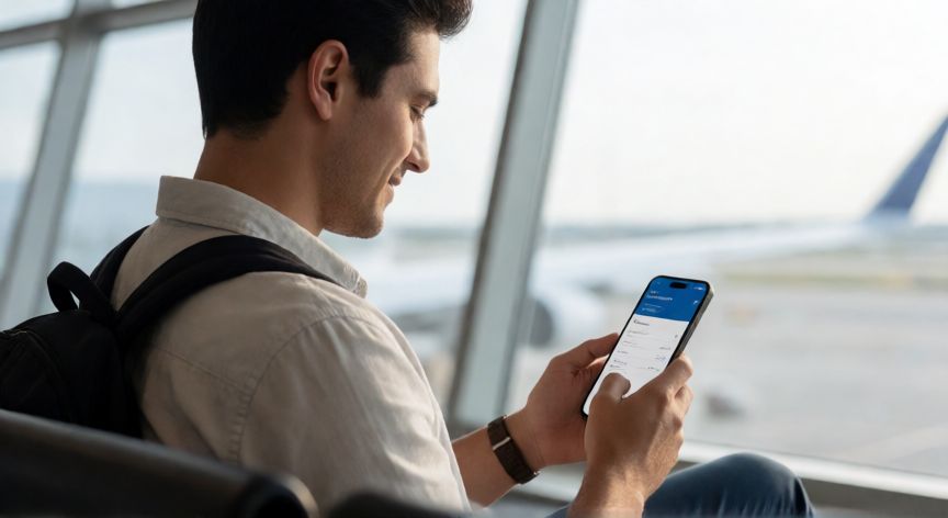 Viajero haciendo el check-in online de su vuelo en Iberia desde el móvil