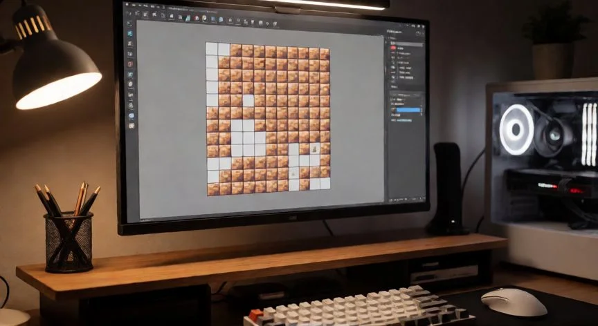 como hacer el nuevo bloque de minecraft, Interfaz de software de diseño de texturas pixeladas para Minecraft en una pantalla de ordenador