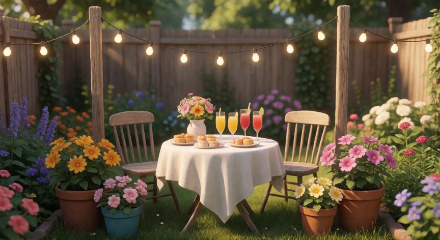 Decoración preparada para un evento de fiesta en Grow a Garden