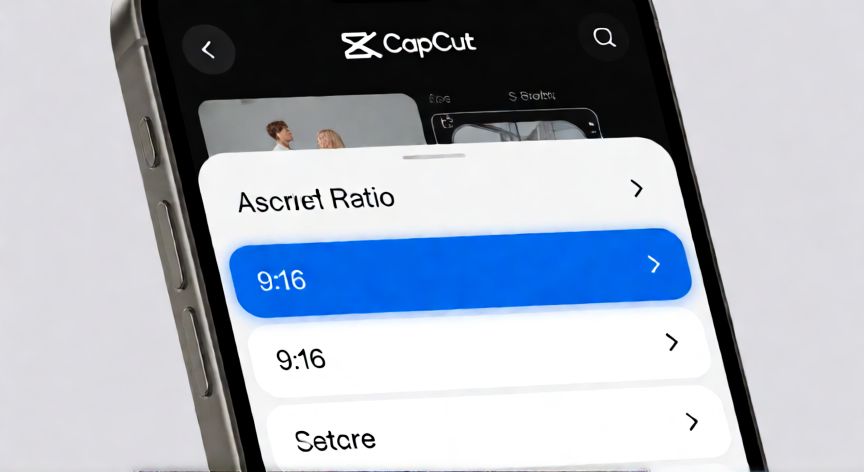 Interfaz de CapCut seleccionando la relación de aspecto 9:16 para Reels
