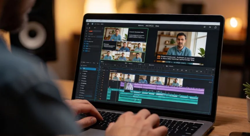 como hacer el nuevo formato de video en instagram, Edición de video profesional en ordenador con línea de tiempo visible