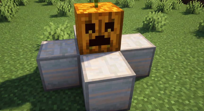 Estructura de bloques de hierro y calabaza para crear un Golem en Minecraft
