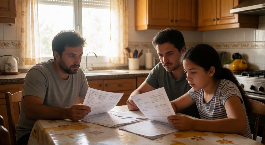 Familia revisando la documentación para solicitar el bono social eléctrico en casa
