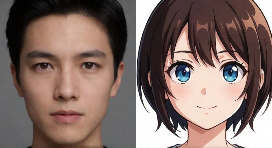 como hacer el nuevo trend de caricatura, Proceso de edición transformando una foto real en caricatura de anime