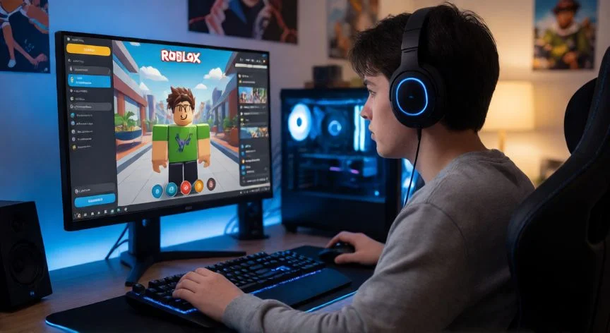 Jugador preparándose para grabar el trend de Roblox en su PC