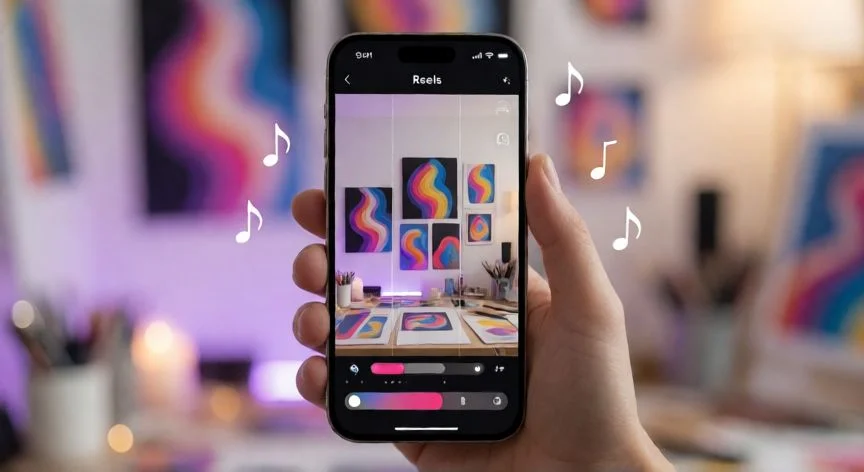Pantalla de móvil mostrando la interfaz de creación de Reels en Instagram