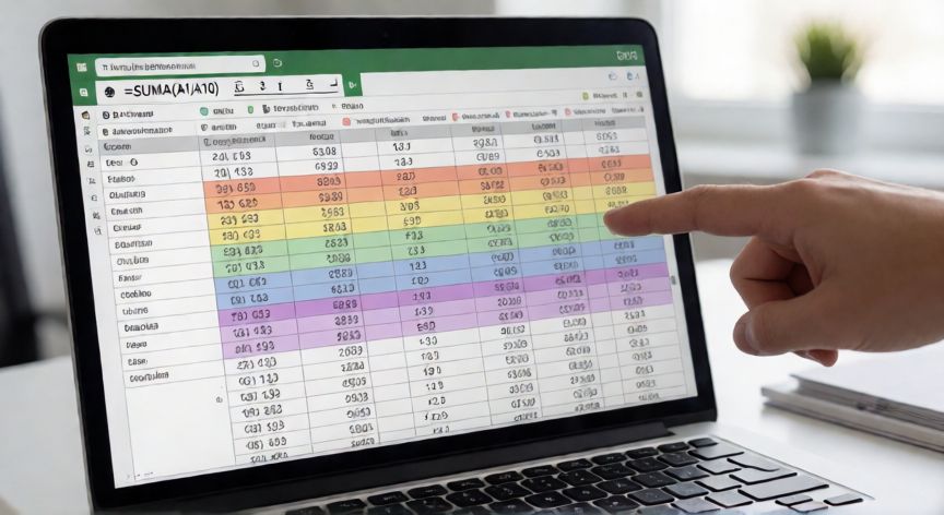 como hacer en excel sumas, Pantalla de Excel mostrando la función SUMA aplicada a un rango de celdas