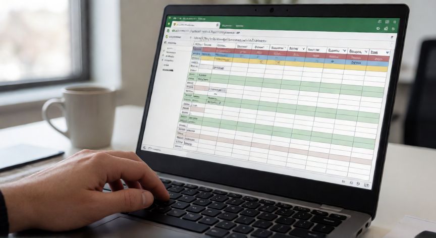 como hacer en excel una base de datos, Persona creando una base de datos en Excel con tablas estructuradas y filtros