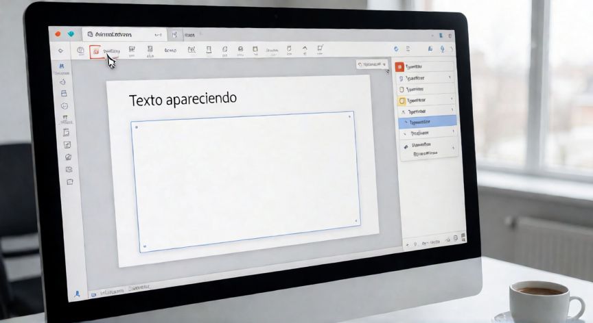 como hacer en powerpoint que el texto aparezca poco a poco, Pantalla de PowerPoint mostrando la pestaña Animaciones con el efecto Escritura seleccionado en el panel lateral