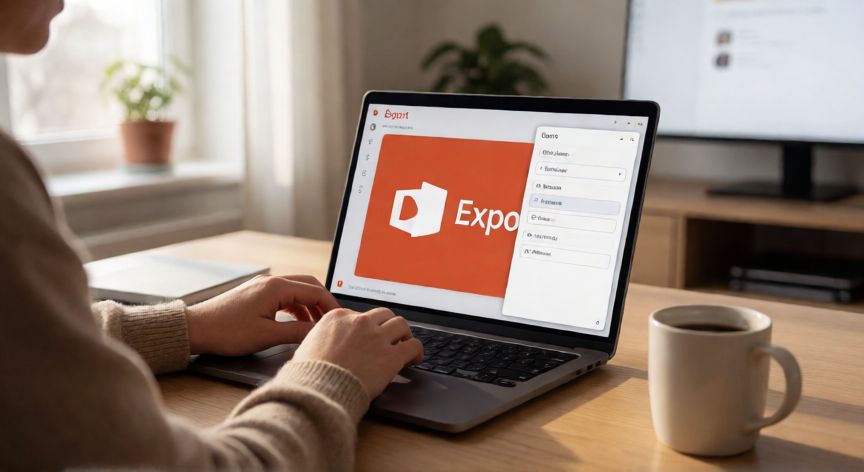 como hacer en powerpoint un video, Persona exportando una presentación de PowerPoint como video desde la aplicación de escritorio