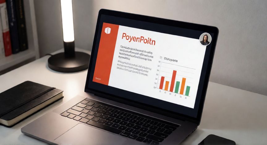 como hacer en powerpoint un video, Vista de una presentación en PowerPoint con grabación de webcam activa para crear un video formativo