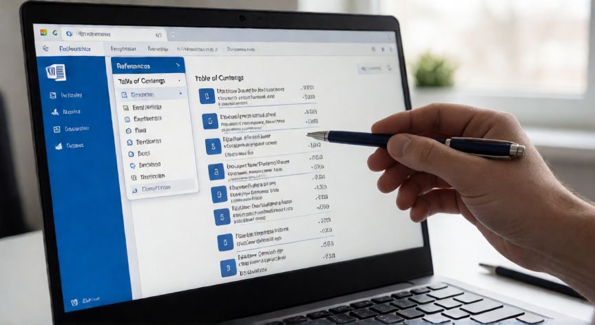 como hacer en word indice automatico, Pantalla de Word mostrando el menú de Tabla de contenido en la pestaña Referencias