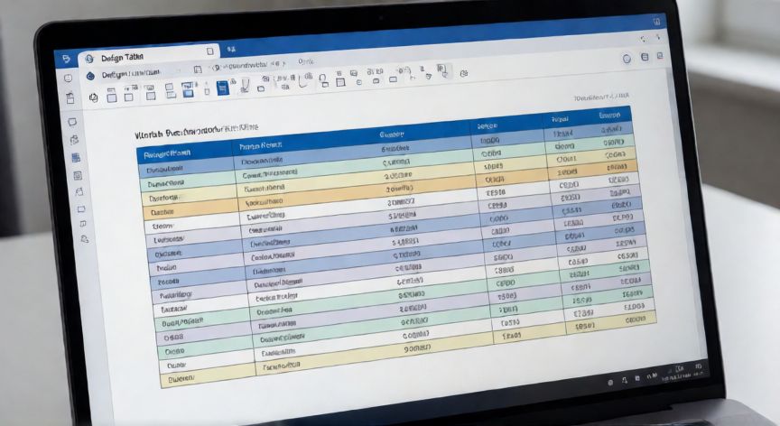 como hacer en word una tabla, Tabla formatada con estilos predefinidos en Word mostrando opciones de diseño