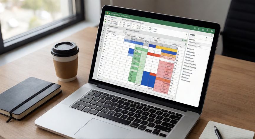 como hacer excel una tabla dinamica, Ordenador de sobremesa mostrando la creación de una tabla dinámica en Excel con el panel de campos visible