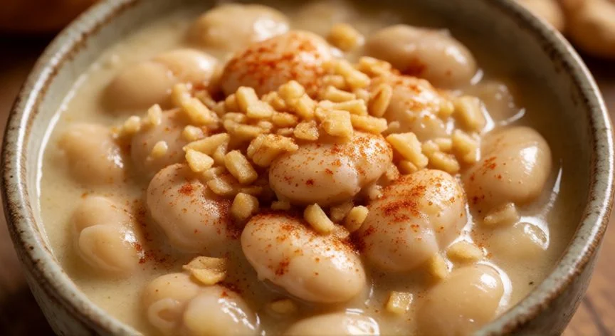 como hacer fabada asturiana, Cazo de barro con fabada asturiana recién hecha