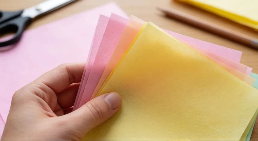 Manos plegando tiras de papel crepé en acordeón para crear una flor decorativa