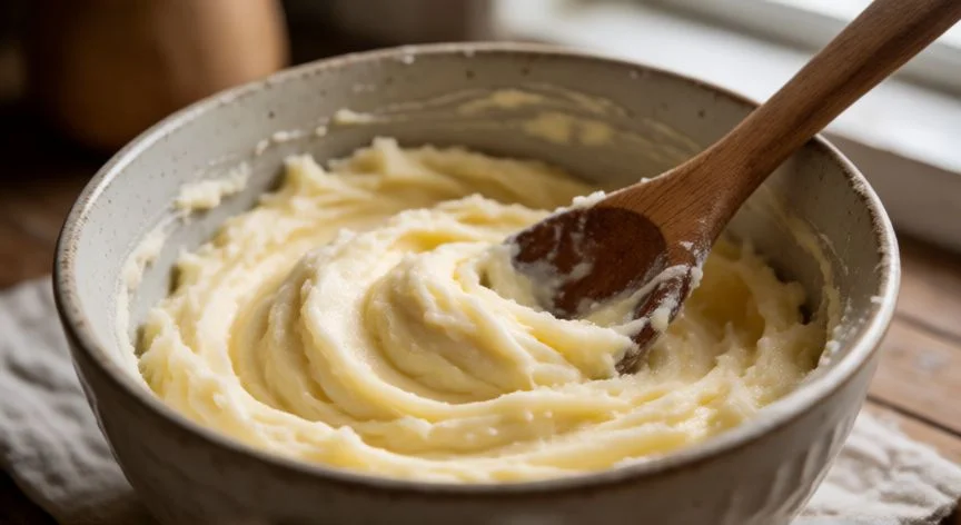 Mezclando mantequilla y azúcar para la masa de galletas caseras