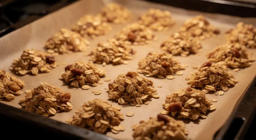 como hacer granola casera, Bandeja de horno con mezcla de granola lista para cocinar