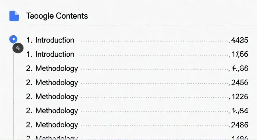 como hacer indice en google docs, Vista de una tabla de contenido generada automáticamente en un documento de Google Docs